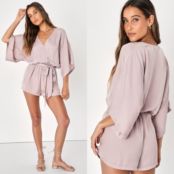 Lulus Pants - Lulus | Ain't It Grand Mauve Satin Surplice Romper